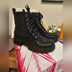 Corkys Black Rhinestone Combat Boots